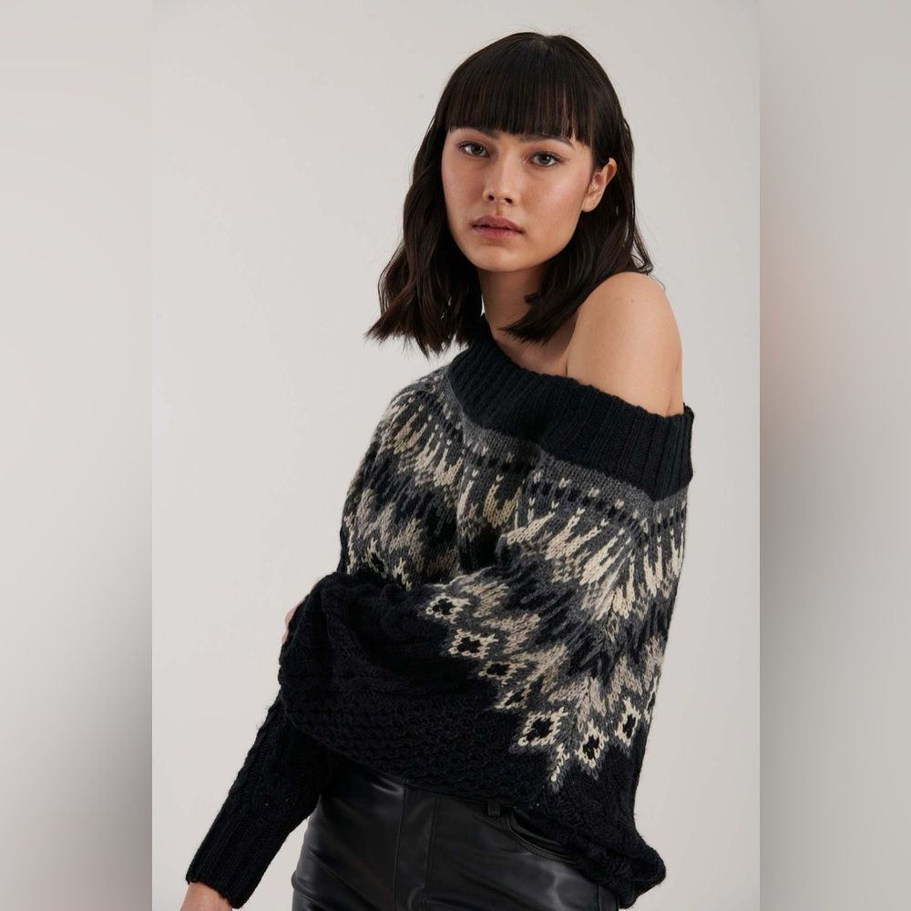 JOHN & JENN BY LINE Wes Sweater in Apres Ski Sz L Off-Shoulder Relaxed Boho